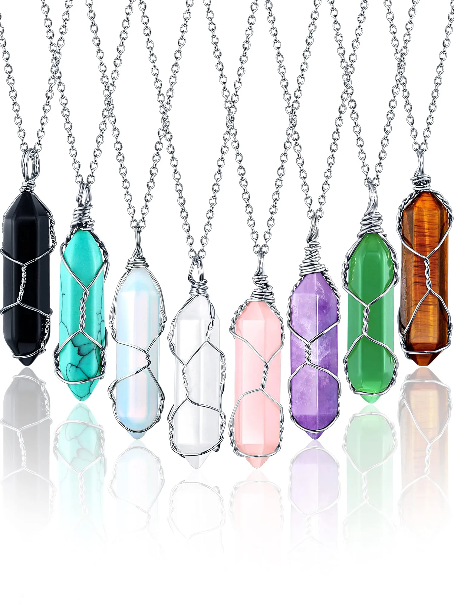 Hängen Hexagonal Crystal Pointed Quartz Natural Healing Pendant Halsband med trädtråd inslagna ädelsten för kvinnliga flickor Drop Deliv Amuac