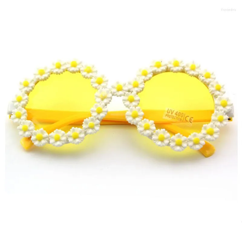 Lunettes de soleil rétro rondes avec fleurs femmes coloré jaune lunettes de soleil bal fête femme cadre lunettes