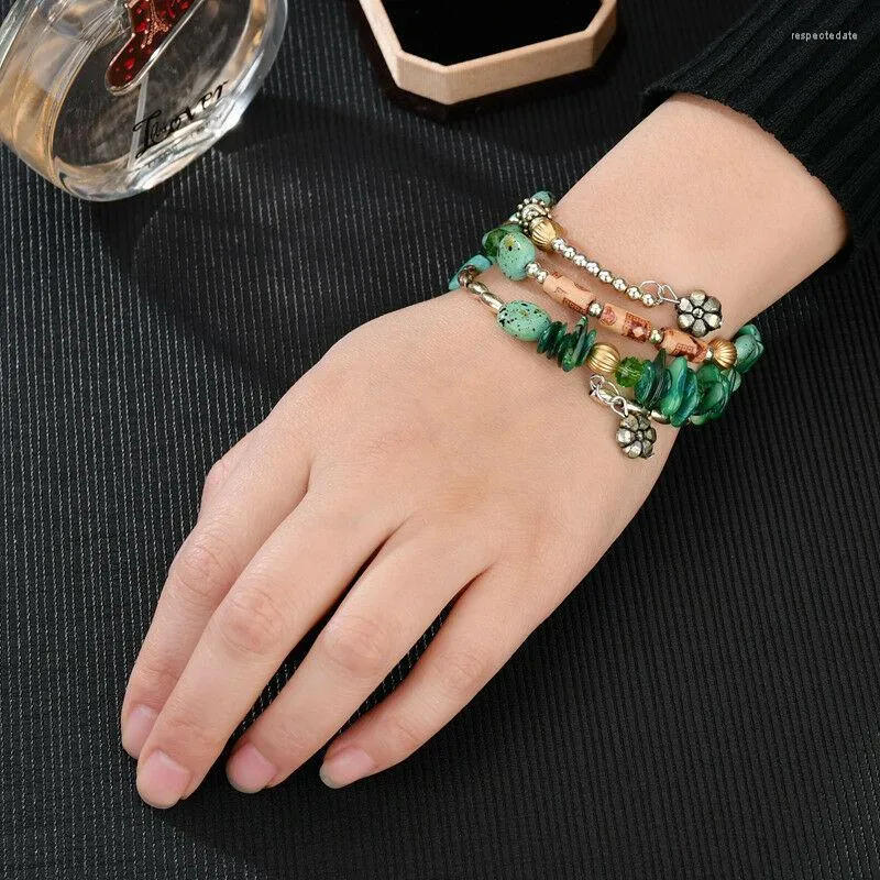 Bangle Fashion Imitation Stone kralen Multi-layer Wikkel Bracelet Women Sieradenketen Charme