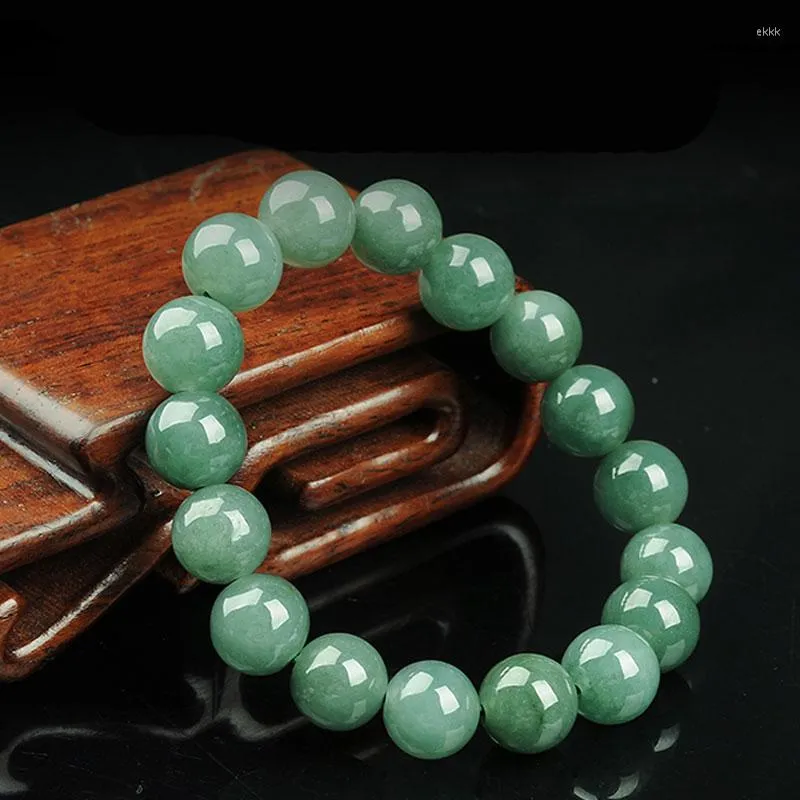 Strand Natural A-klass Oil Green Emerald Bead Armband Female 10mm Lucky Jade String smyckespresent