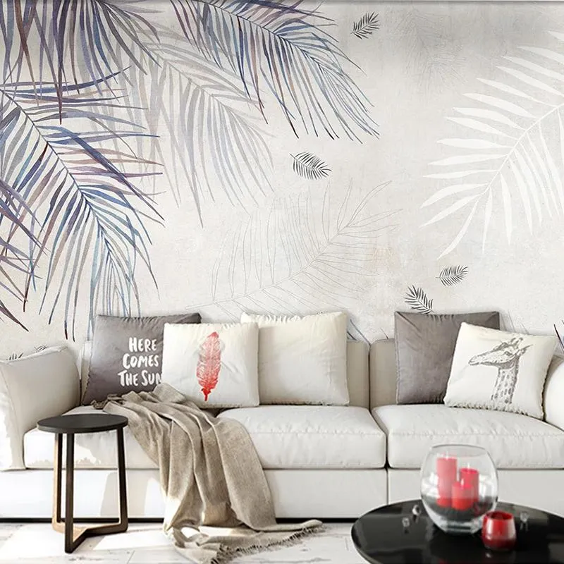 Wallpapers aangepaste po muur muurschildering moderne hand geschilderd abstract kunstplant blad 3d slaapkamer woonkamer tv achtergrond achtergrond behang wallpaper