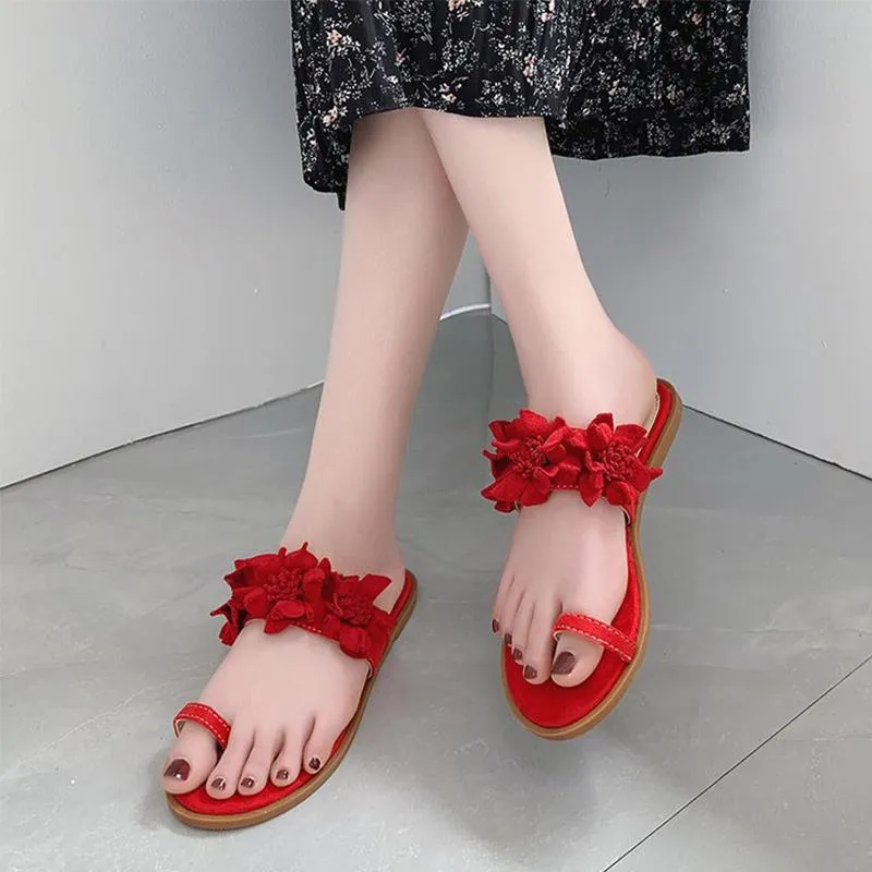 Slippers Women Summer Clip Toe Ladies Flower Open Footwear Woman Fashion Casual Slip On Shoes Female Suede Slipper 2023