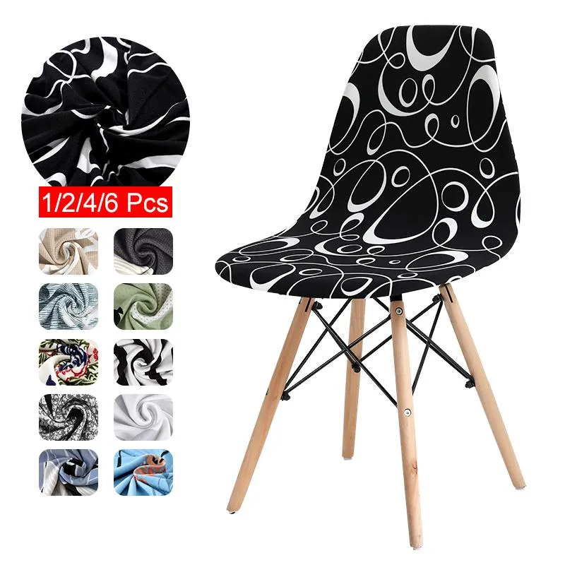 Stoelhoezen 1/2/4/6 stukken Gedrukte Shell Form Cover Polyester Bar Wasbare elastische stoel voor Banquet Homechair