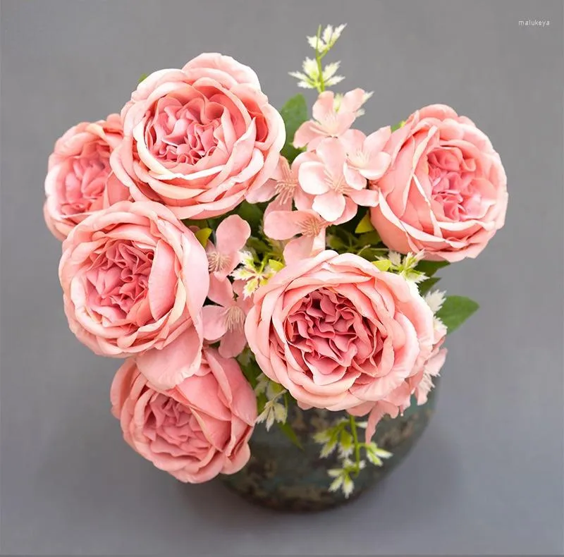 Decoratieve bloemen Roze kunstmatige pioenroos Rose Bouquet Wedding Pography Simulatie Bloemarrangement Huis Woonkamer Balkon Garden