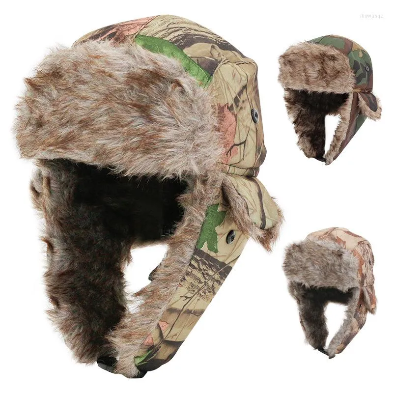 Boinas Sombrero de camuflaje de invierno para hombres que montan a prueba de viento y frío al aire libre felpa cálida protección para los oídos