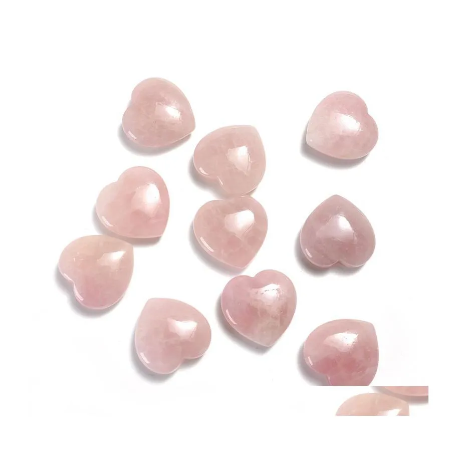 Stone 20mm naturlig rosa roskvarts vit kristallhjärta prydnad chakra helande reiki pärlor för smycken gör diy presentdekoration d dhr9m