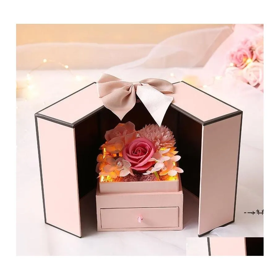Papel de regalo Día de San Valentín Caja creativa Cumpleaños Romántico Jabón Flor Joyas Cajas de embalaje Regalos Recuerdos de boda Decoración de fiesta Gota Otfvj