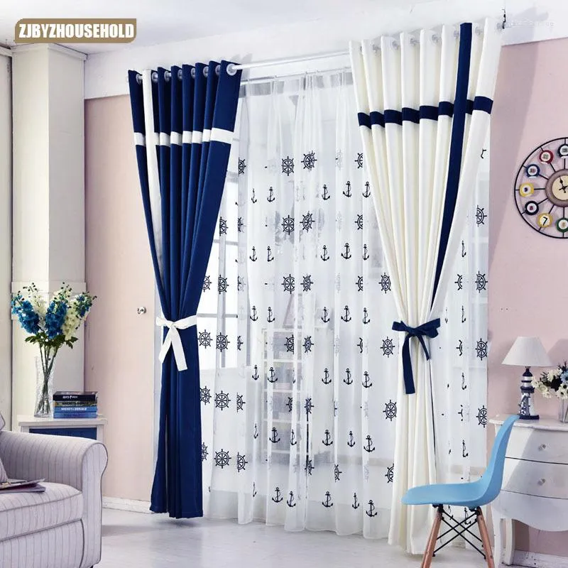 Curtain Curtains Tulle For Living Room Dining Bedroom Blackout Solid Color White Blue El Cafe Yarn Mediterranean Simple Style