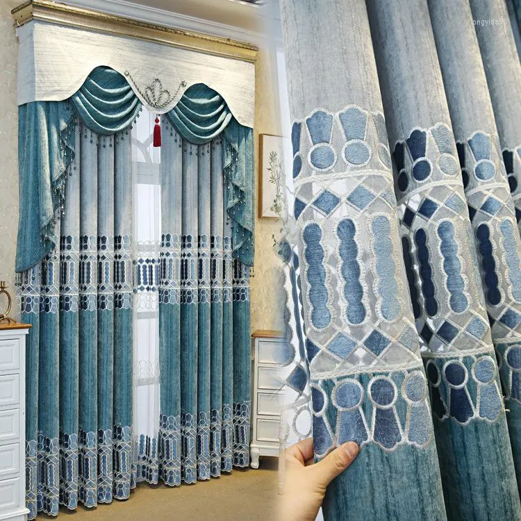 Curtain Luxury Modern Water-soluble Simple European-style Cashmere Embroidery Customization Curtains For Living Dining Room Bedroom