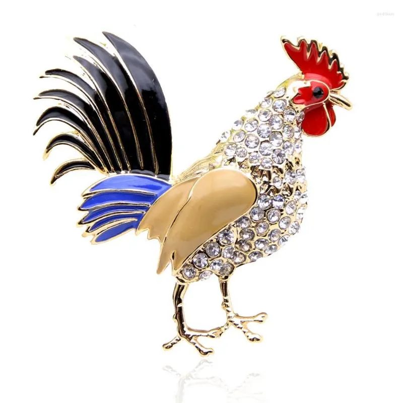 Brooches Lucky Zodiac Animal Rooster Brooch Pin For Women Rhinestone Enamel Broches Crystal Cock Jewelry Pins Cute Gift