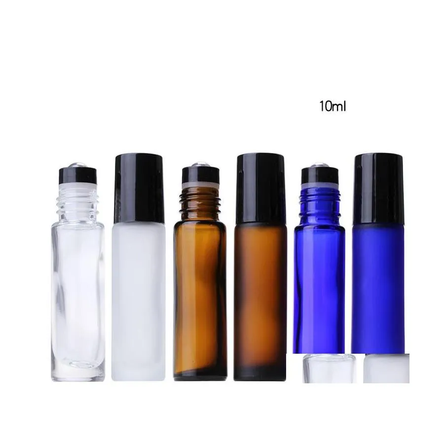 Bouteilles d'emballage 10 ml ambre / bleu / verre transparent rouleau sur bouteille flacons d'huile essentielle avec rouleau à bille en métal aromathérapie pers paquet Cont Dhf8N