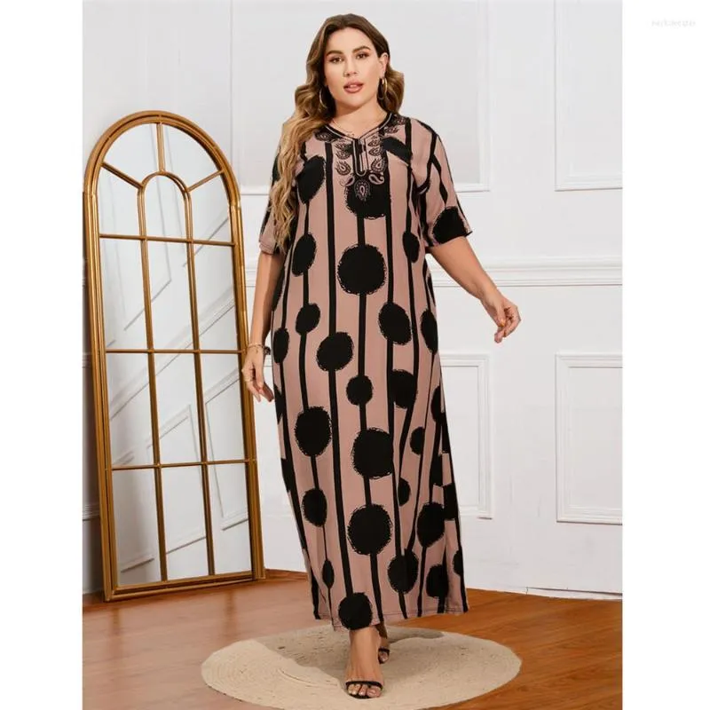 Vêtements ethniques Abaya Femmes Imprimer Musulman À Manches Courtes Maxi Robe Dubaï Turquie Arabe Islamique Robe Lâche Parti Caftan Robe Plus Taille 3XL