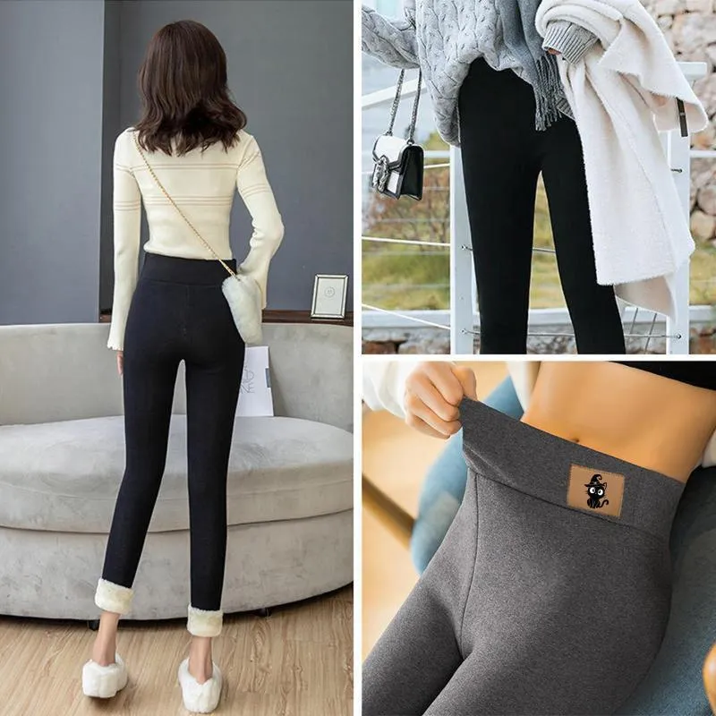 Active Pants Winter Velvet Women Leggings Fleece Hög midja Skinnfodrad smala ben