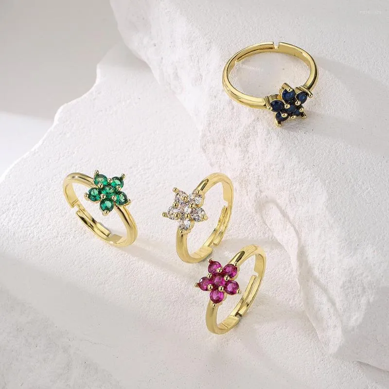 Anéis de casamento Compre Clear CZ Zircon Flower Charm Finger para Mulheres Garotas Color Jóias de cobre Acessórios femininos