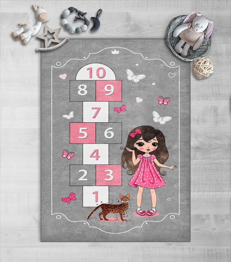 Mattor Söt tjej med en Hopscotch -mönster modern matta löpare runt kök mjukt vävnad sovrum vardagsrum