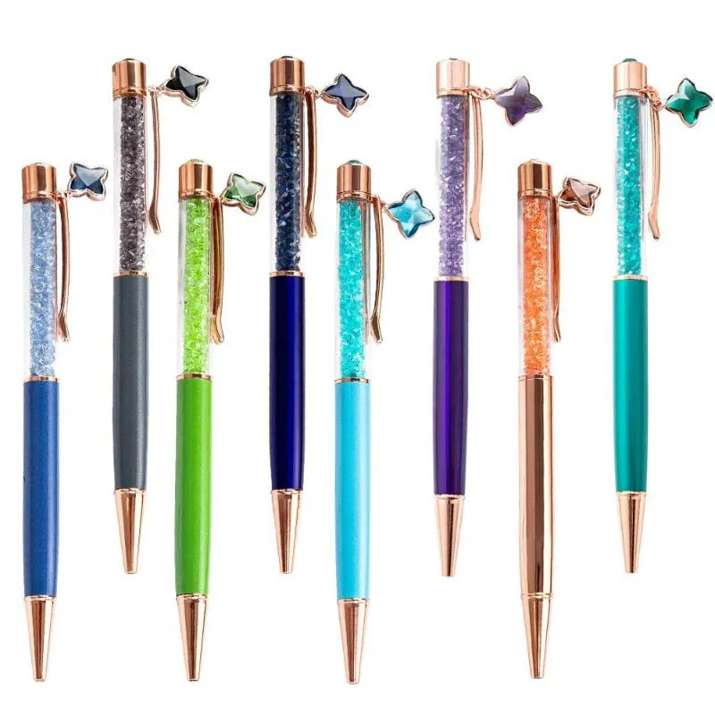 Ballpoint Pens 1Pcs Crystal Pen Kawaii Fashion Girl Star Four-Leaf Clover Roller Metal Material Novelty School Office Rose Gold