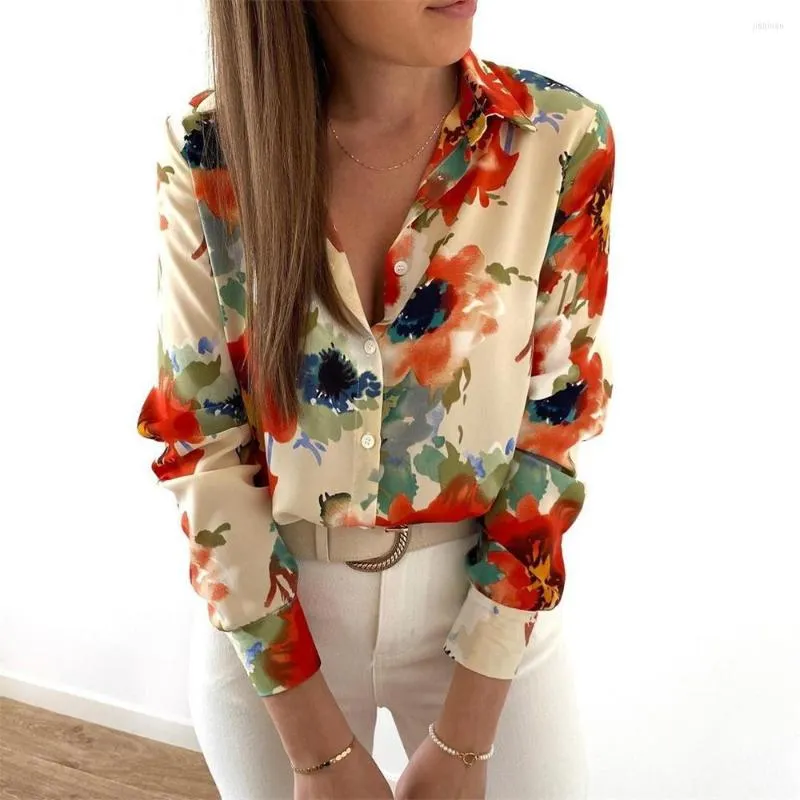 Women's Blouses Cotton Linen Shirt Vintage Flower Print Lapel Long Sleeve Women Tops Casual Loose Oversized Button Up Top Blusas De Mujer