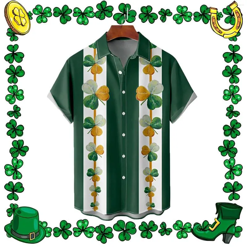 Camisas casuais masculinas Camisa trevo irlandês Férias St Patricks Day Blusas Manga curta elegante Oversized