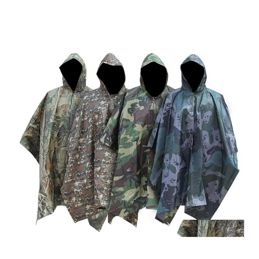 Regnrockar mtifunktionell militär ogenomtränglig camo regnrock vattentät regnrock män kvinnor cam fiske motorcykel poncho dhs dropp del otnto