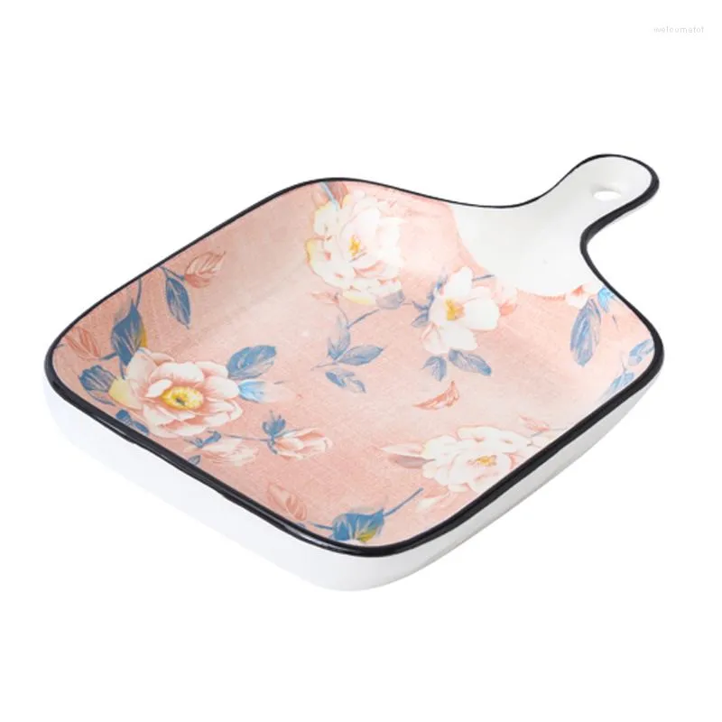 Plates Baking Tray Romantic Ldyllic Style Lovers Ceramics Plate Pink Camellia Relief Wedding Porcelain Tableware CZY-B4010