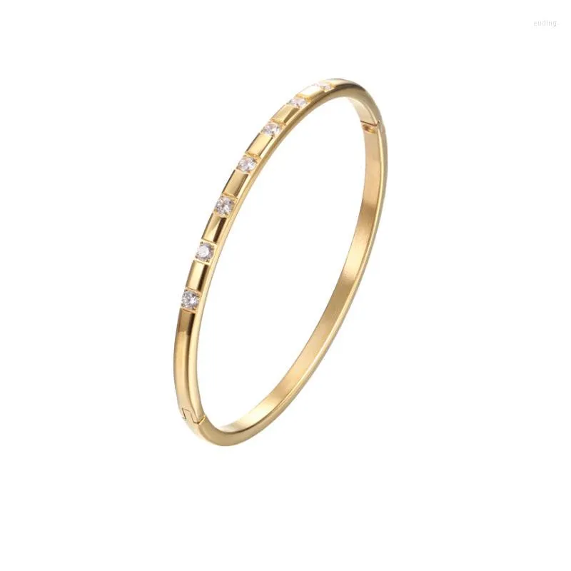 Bangle 2023 Inexpensively Jewelry Titanium Steel 4mm Narrow Pave Zircon Gold Color Wedding Bridesmaid Bracelet