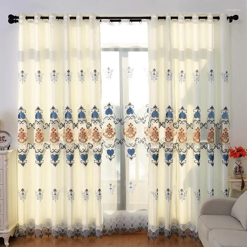 Curtain European Style Curtains For Living Dining Room Bedroom High-end Embroidery Tulle Finished Product Customization