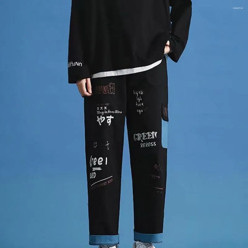 Men's Pants Men Trousers Straight Bottoms Cargo Relaxed Fit Alphabet