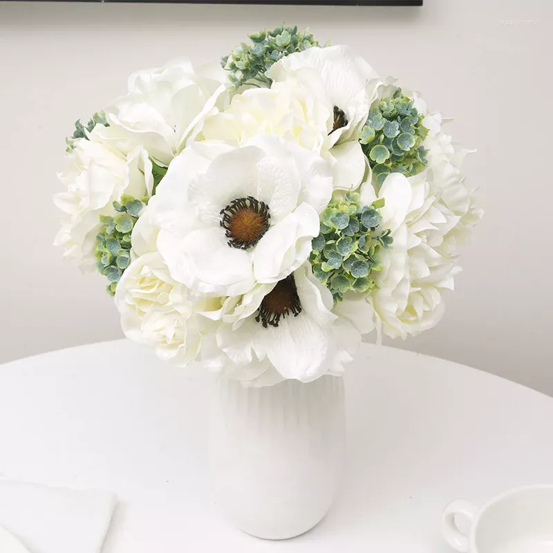 Decoratieve bloemen 6 stks kunstmatige pioen van hoge kwaliteit anemone bruiloft bruids boeket zijden nep plakboek thuiskamer decoratietafel