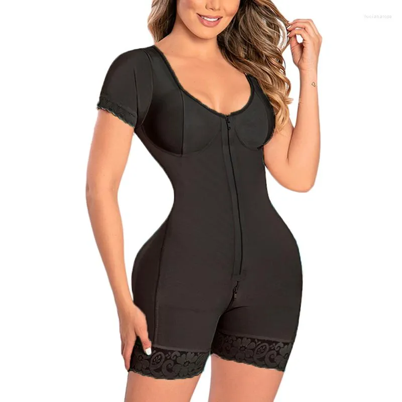 Shapers pour femmes à manches courtes Femmes Shapewear avec une fermeture à glissière Full Bodytummy Contrôle ouvert Faja BodySuit BodySity