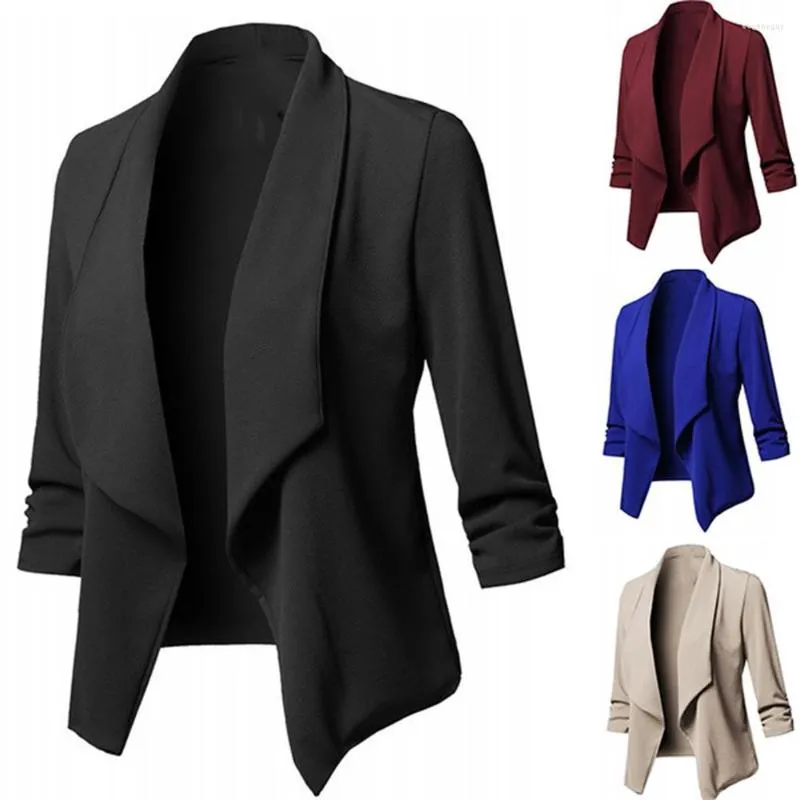 Abiti da donna 2023 Moda donna di alta qualità Autunno Plus Size Tinta unita Blazer sottile Risvolto aperto davanti Abito corto Giacca da donna da ufficio