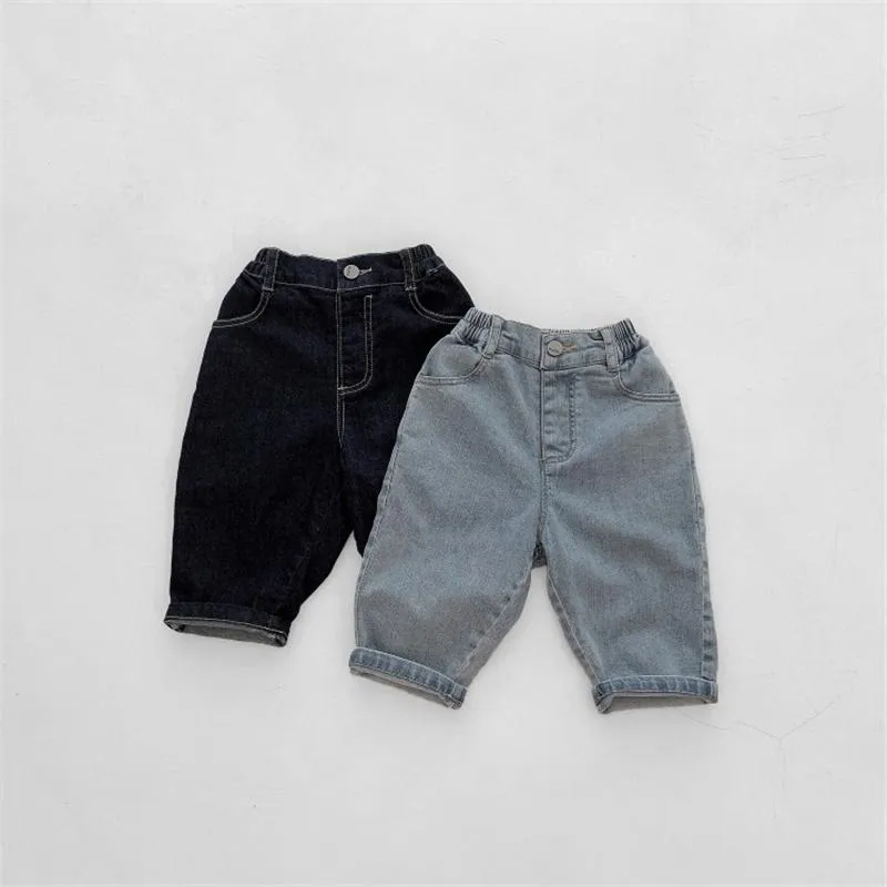 Jeans automne hiver enfants unisexe couleur unie Style coréen garçons filles mode tout-match Denim pantalon