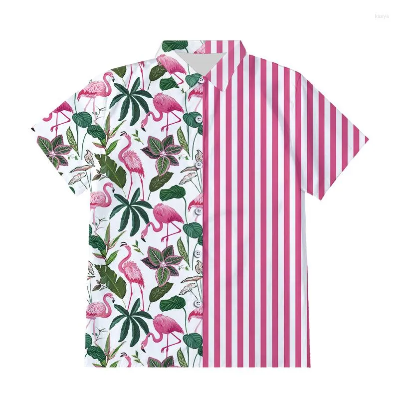 Männer Casual Hemden Männer Hawaiian Shirt Strand Mann Streetwear Kurze Ärmel 3D Druck Streifen Patchwork Revers Atmungsaktive Bluse Frau Hombre