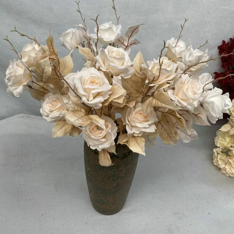 Decorative Flowers 2heads Artificial Silk Rose Hybrid Bouquet Wedding Decoration Party Fake Flower Home Garden