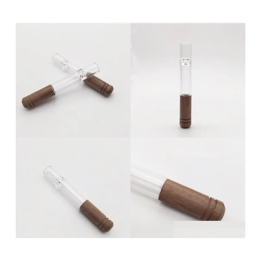 Smoking Pipes 84Mm Portable Hookah Clear Glass Wood Cigarette Holder Accessories Adt Fashion Pipe High Quality 10 5Mla G2 Drop Deliv Dh2Xw