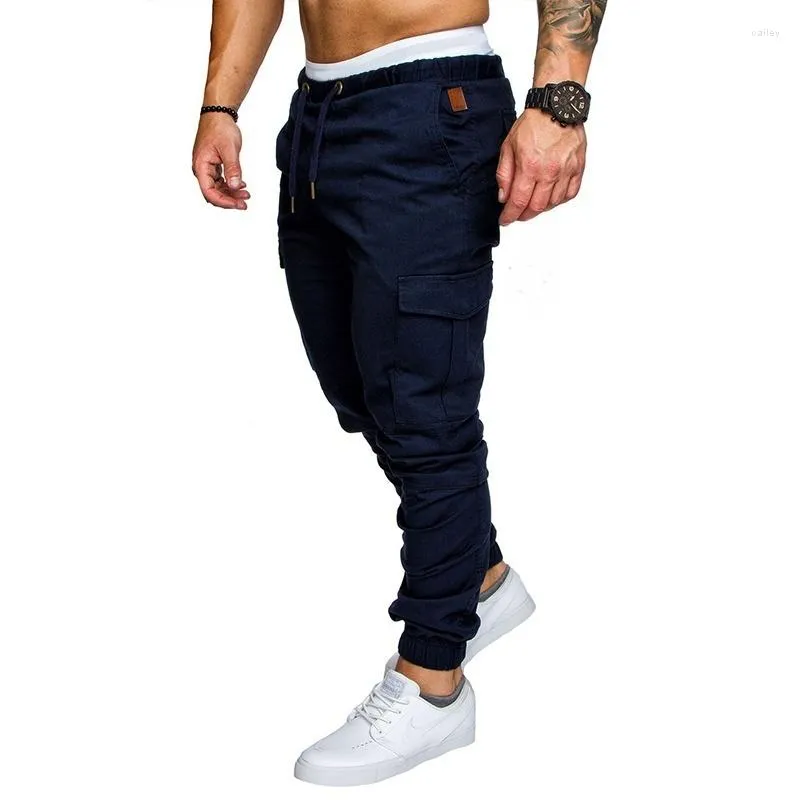 Men's Pants Slim Male 2023 Solid Color Decoration Casual Trousers Mens Hip Hop Harem Joggers Multi-pocket Sweatpants