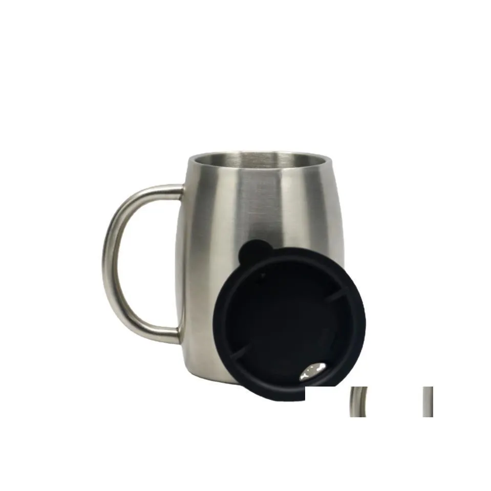 Muggar 14oz rostfritt st￥l kaffe med handtag spillfast lock 14 oz dubbel v￤ggsatt insatt kaffebeer cup kan g￶ra slipade f￤rger sn4279 d dhruw