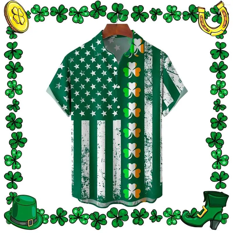 Męskie koszule irlandzka koszula Shamrock wakacje St Patricks Day Bluzki krótkoczepowe stylowe ponadwymiarowe 2546