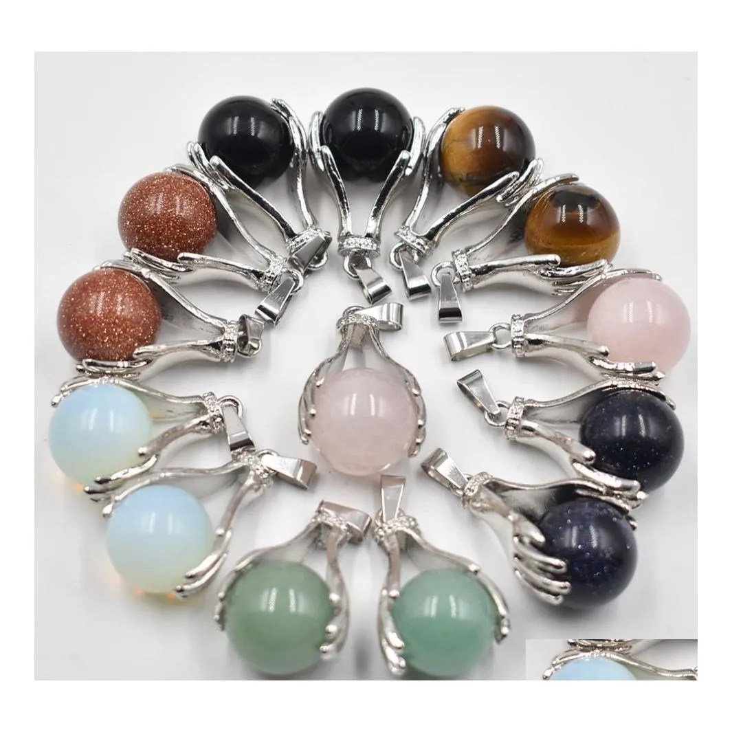 Charms Natural Quartz Stone Crystal Pendant Hand Hold Round Bead Necklaces Pendants Yoga Reiki Chakra Healing Women Men Jewelry Drop Dhujx
