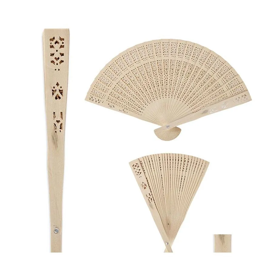 Bomboniera Ventaglio pieghevole in legno stile vintage Modello cinese Art Craft Gift Ventagli a mano piegati in legno fatti a mano incisi personalizzati Drop Ot8Pu