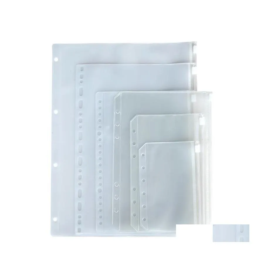 Het indienen van benodigdheden Clear Binders Pockets A5 A6 A7 Zipper Binder Pouch 6 Gaten PVC Losse bladtas Documentzakken voor Notebooks Documenten OTWFK