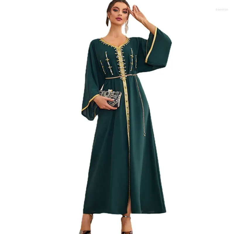 Etnische kleding Ramadan Eid Satin Abaya Dubai Turkije Islam Moslim Arabische lange jurk Kaftans Caftan -jurken voor vrouwen gewaad Longue Femme