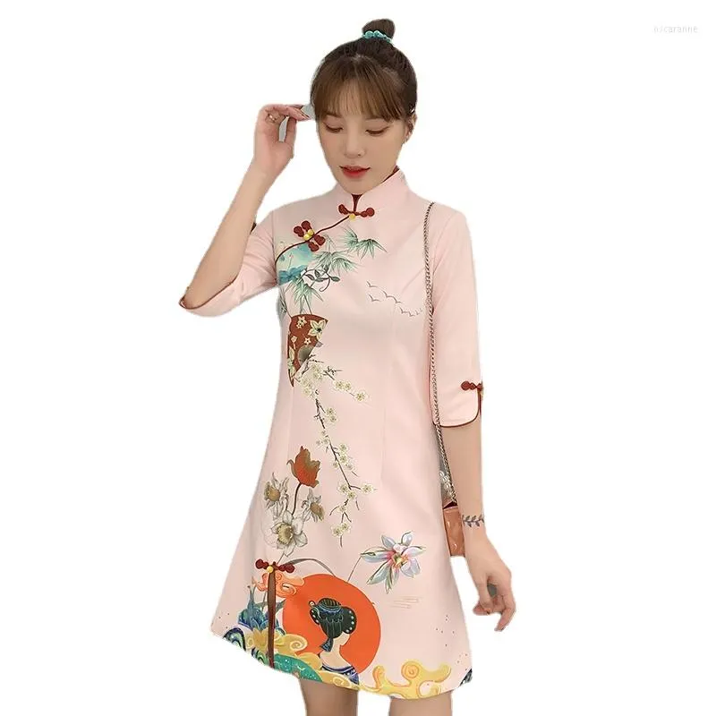 Etnische kleding roze qipao vintage elegante feest carnaval mode verbeterde moderne cheongsam jurk vrouwen traditionele Chinese Aziatische top