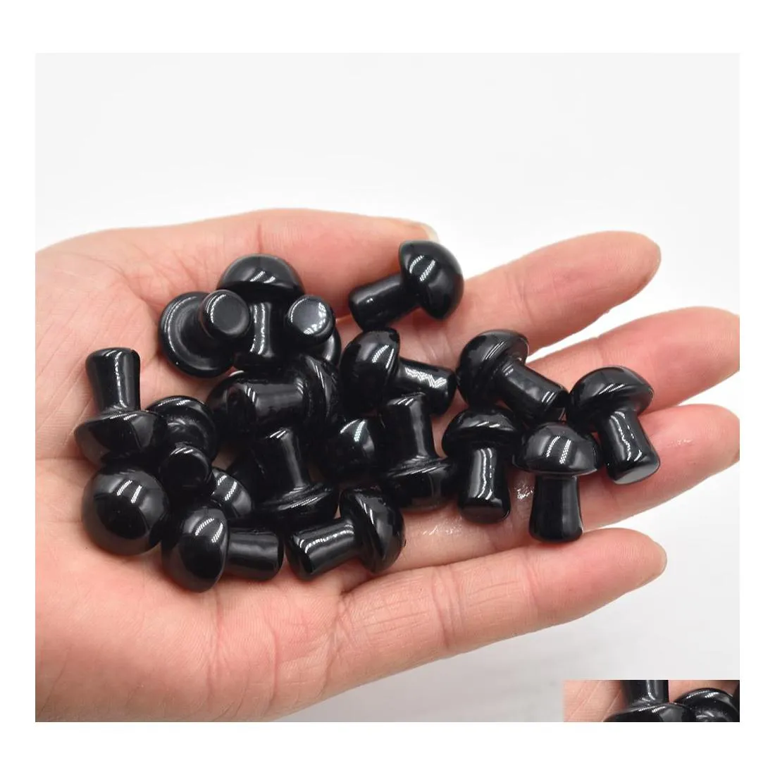 Stone 20Mm Black Mini Mushroom Plant Statue Carving Home Decoration Crystal Polishing Gem For Jewelry Making Drop Delivery Dhkkg