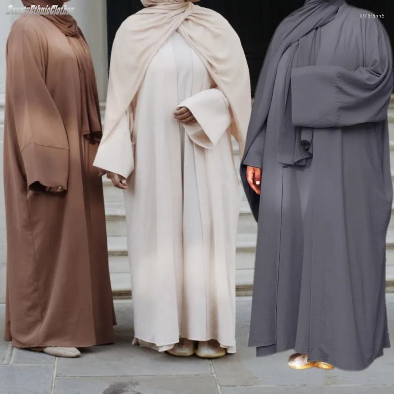 Ethnic Clothing Dubai Style Abaya Sets Women 3PCS Ramadan Outfits Muslim Islamic Jilbab Cardigan And Sleeveless Inner Dress Arab Maxi Robe
