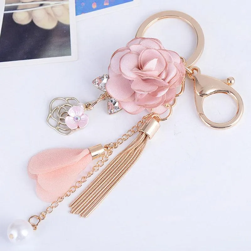 Chavedias Flores de Rose Flores de Chave de Cristal de Cristal Taxagem de Correia Taxel Mulheres Bolsa Carro Pingente Pingente Presente de Jóias Trigidentes J2430KeyChains