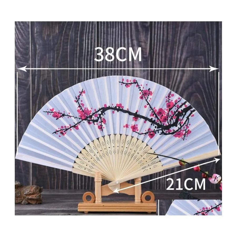 Inne wystrój domu Cherry Blossom Silk Hand Wedding Favor Plum Folding Fan RRE13562 DROP GARDEN