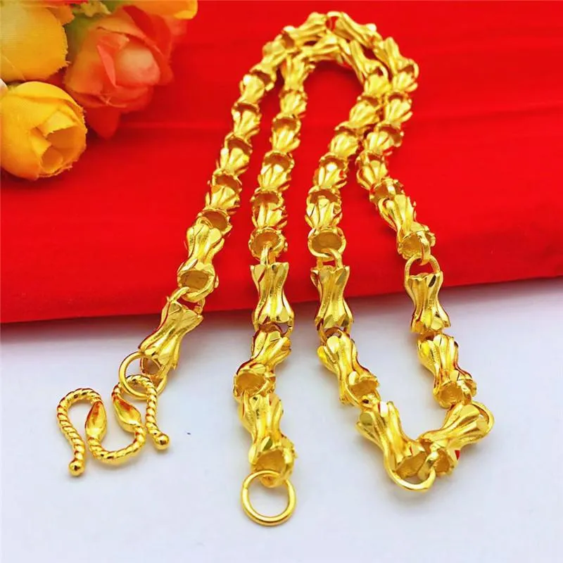 Chains Fashion Luxury Men's Necklace 14K Gold Jewelry For Wedding Engagement Anniversary Yellow Bone Bamboo Chain Gifts