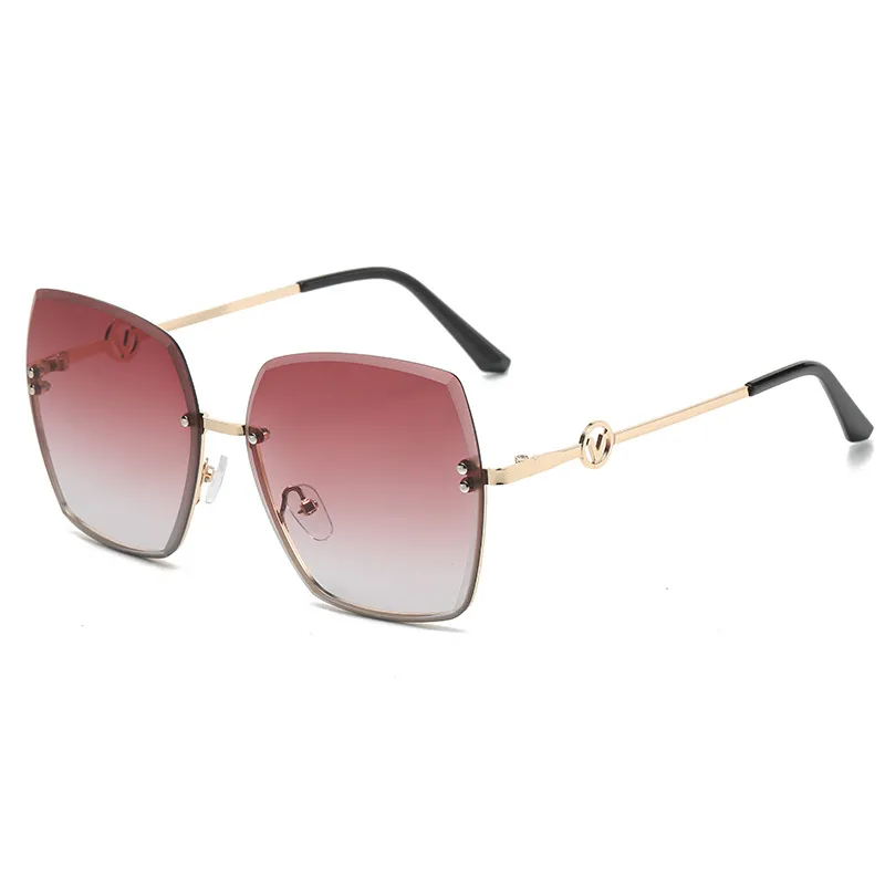 Sonnenbrillen für Damen, Vintage-Mode, Damen-Sonnenbrille, UV 400, trendige Damen-Sonnenbrille, luxuriöse, übergroße, randlose Designer-Sonnenbrille 6L0A91