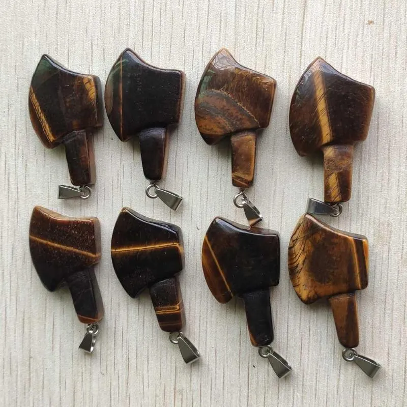 Pendant Necklaces Natural Tiger Eye Stone Fashion Good Quality Axe Shape Charms Pendants For Jewelry Making 8pcs/lot Wholesale