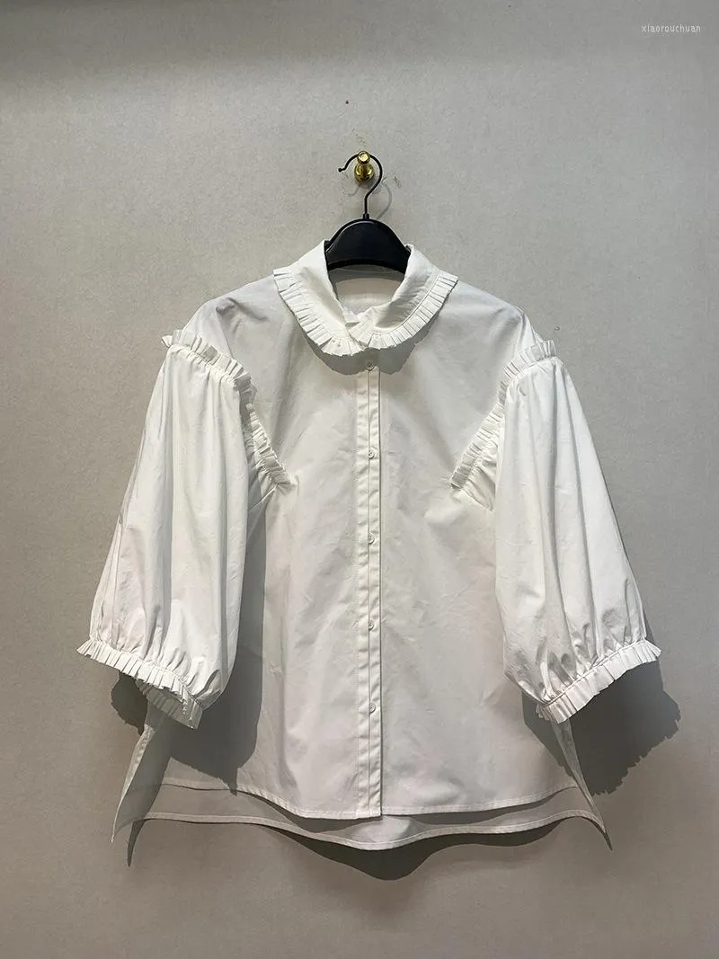 Kvinnors blusar Wakuta avvisar krage fast färg tre kvart ärm tröjor enbröd japanska blusa mujer de moda 2023